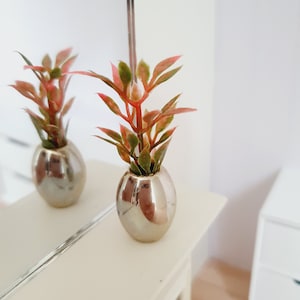 Dolls House Silver Plant Pot with Red & Green Plant  1:12th Scale, Miniature