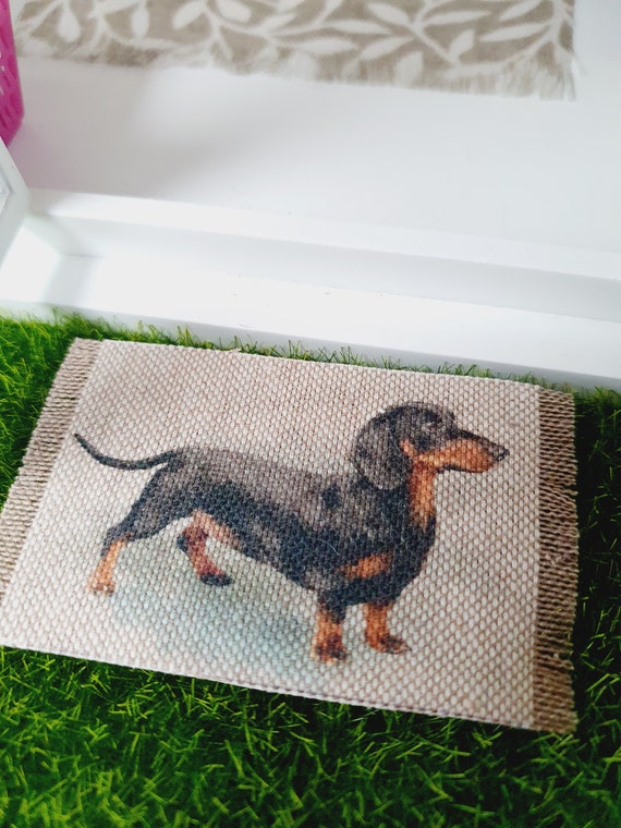 Dolls House Sausage Dog Design Cute Fabric Door Mat 1:12th Scale, Miniature  Mat