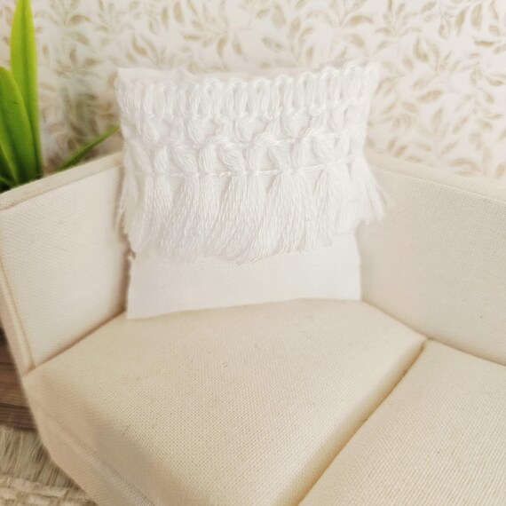 Dolls House Cream or White Boho Cushion, 12th Scale, miniature cushion