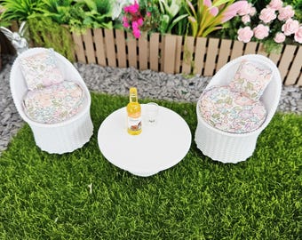 Dolls House Garden Chair Set, White, 12th scale, Miniature