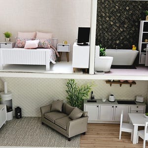Modern Dollhouse Furniture Set: 12th Scale Miniatures, Fits Ikea Dollhouse