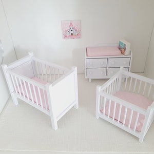Dolls House Modern Nursery Set, Coloured of Your Choice, 1:12th Scale, Miniature Crib/ Cot, Playpen, Changing unit, mirror