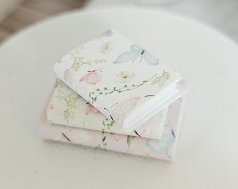 Dolls House Set of 3 Closed Floral Butterfly Books, 12th scale books, miniature