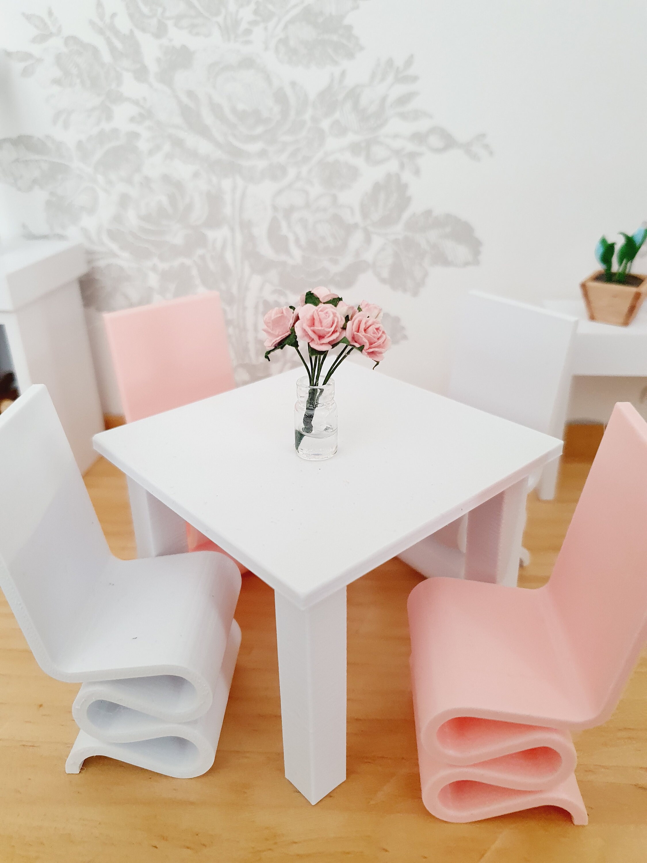 Alomejor Set da Pranzo per Casa delle Bambole in Scala 1:12 Mobili per Sedie da Tavolo Rotonde in Miniatura per Casa delle Bambole