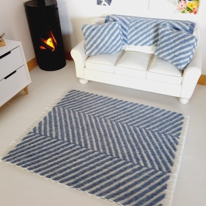 Dolls House Blue Herringbone Rug | 1:12th Scale | Miniature Rug