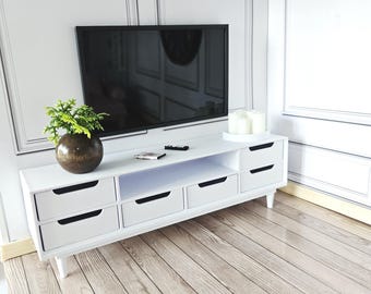 Dolls House Modern TV Unit, 1:12 Scale Miniature TV stand