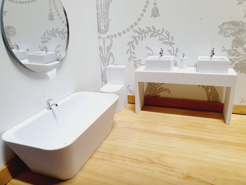 Dolls House Modern Bathroom Set Bath Vanity With Double Etsy