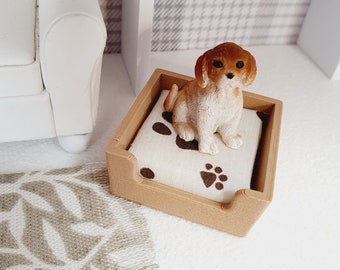 Dolls House Dog Bed with Paw Print Pad - 12th Scale Miniature