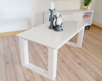 Dolls House Modern White Dining Table with White Square Chunky Legs, 1:12th Scale, Miniature Table (K-TAB-L5)