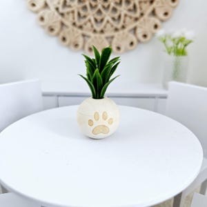 Dolls House Lovely wooden paw print plant pot with plant  1:12th Scale, Miniature Pot