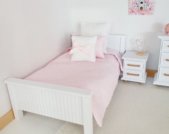 Dolls House Single Bed, Modern Doll House Furniture. 1:12th Scale, Miniature Bed, Choice of Colours (BRSB)