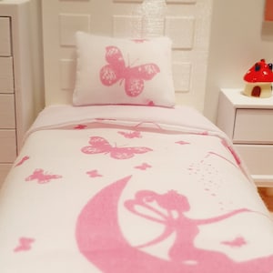 Dolls house Pink Fairy Single 12th Scale Bedding Set, Doll House Girls Room Bedding