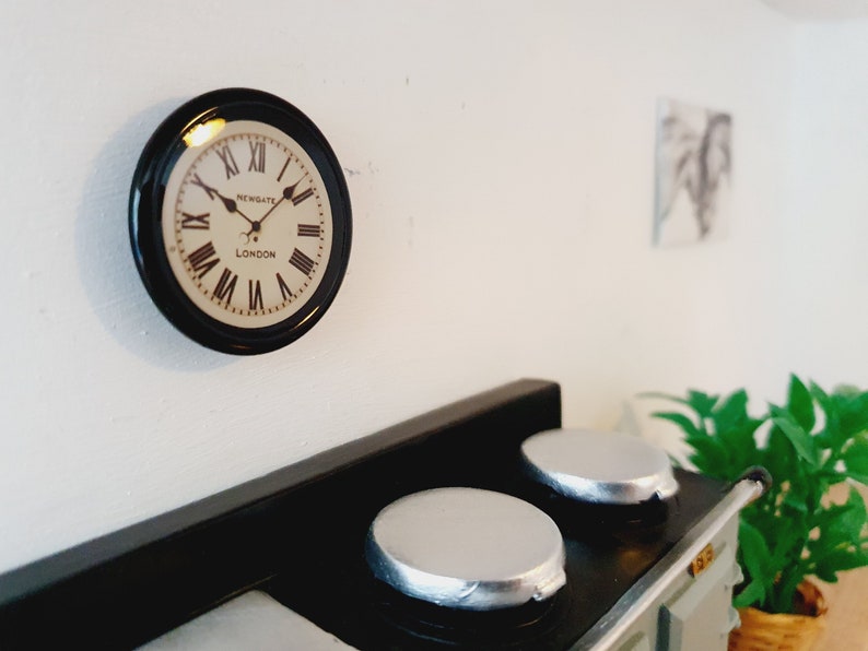 Dolls House Modern Clock, Newgate Clock, Miniature Clock, Black 12th Scale Clock image 1
