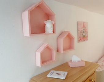 Set of 3 House Shaped Wall Shelves dolls house 1:12th scale shelves miniature shelves (SHN)