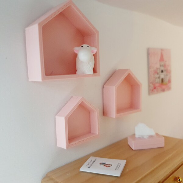 Set of 3 House Shaped Wall Shelves dolls house 1:12th scale shelves miniature shelves (SHN)