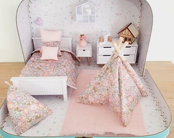 Dolls House in a Travel Suitcase, Pretty Liberty Michelle design, 12th Scale, Miniature case