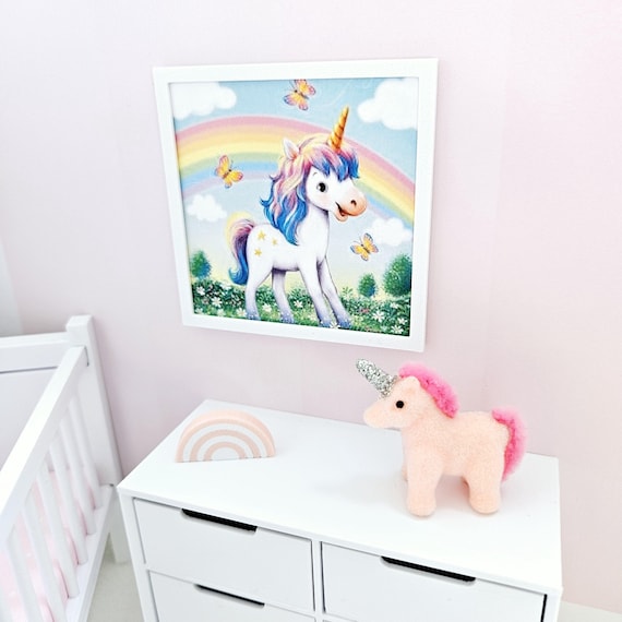 Dolls House Unicorn Picture: Modern Nursery Wall Art, 12th Scale