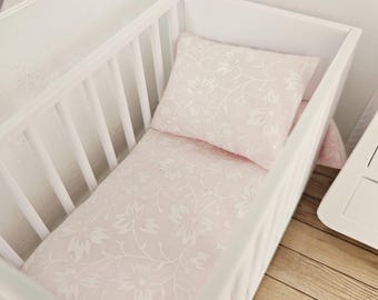 Dolls House Pink or White Ditsy Floral Cot Bedding,  12th scale miniature bedding