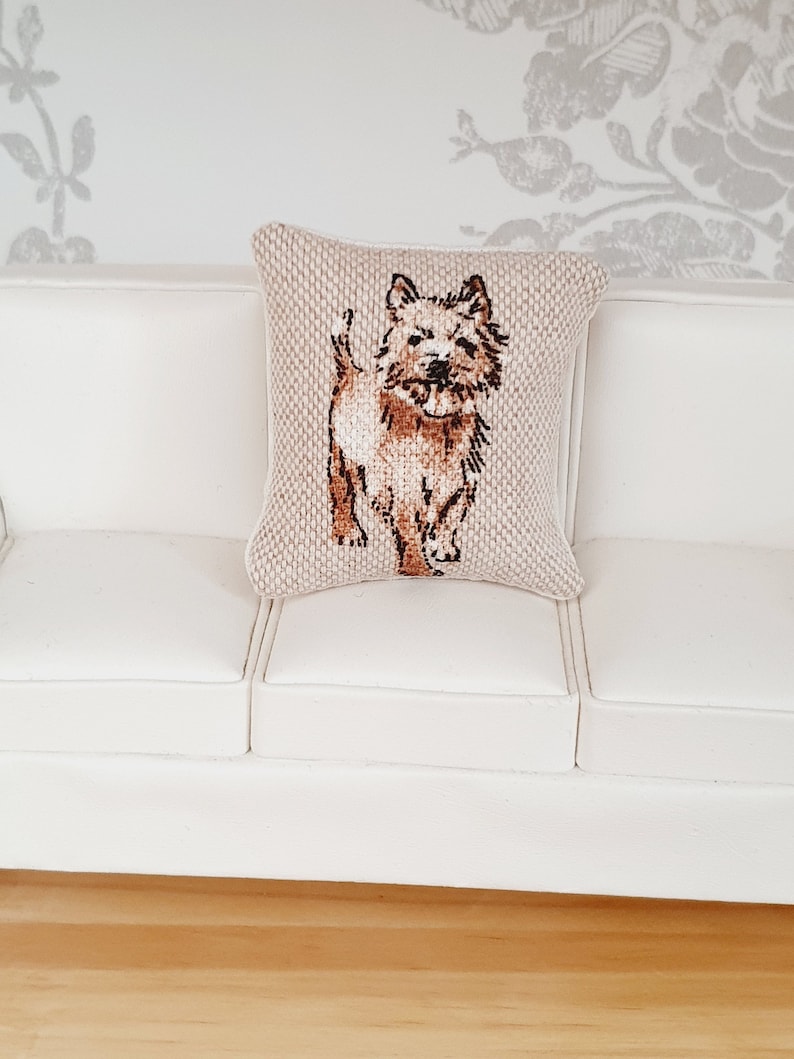 Dolls house 1x Dog cushion, Choice of Dog, 12th scale cushions, miniature cushion image 3
