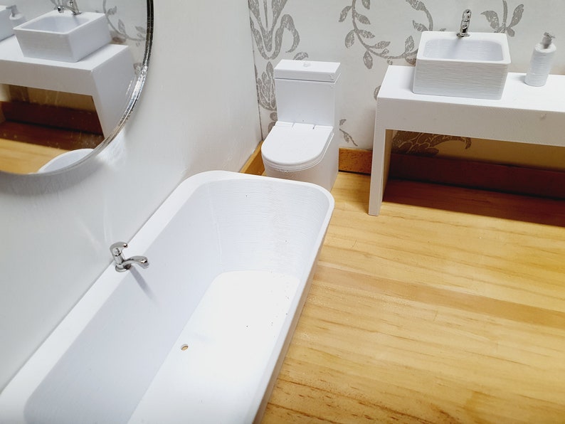 Dolls House Modern Bathroom Set Bath Vanity With Double Etsy