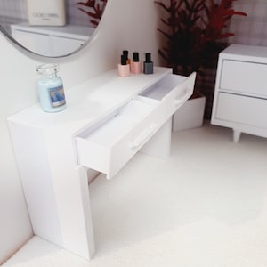 Dolls House Modern Dressing Table/ Console Table with 2x Opening Drawers, 12th Scale, Miniature, Choice of Colours (VA-DT)