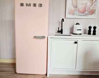 Dolls House Modern Kitchen Pink SMEG Fridge, 1:12th Scale, Miniature fridge (K-FR-8)