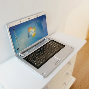 Dolls House Silver Laptop, 1:12th Scale, Miniature Laptop
