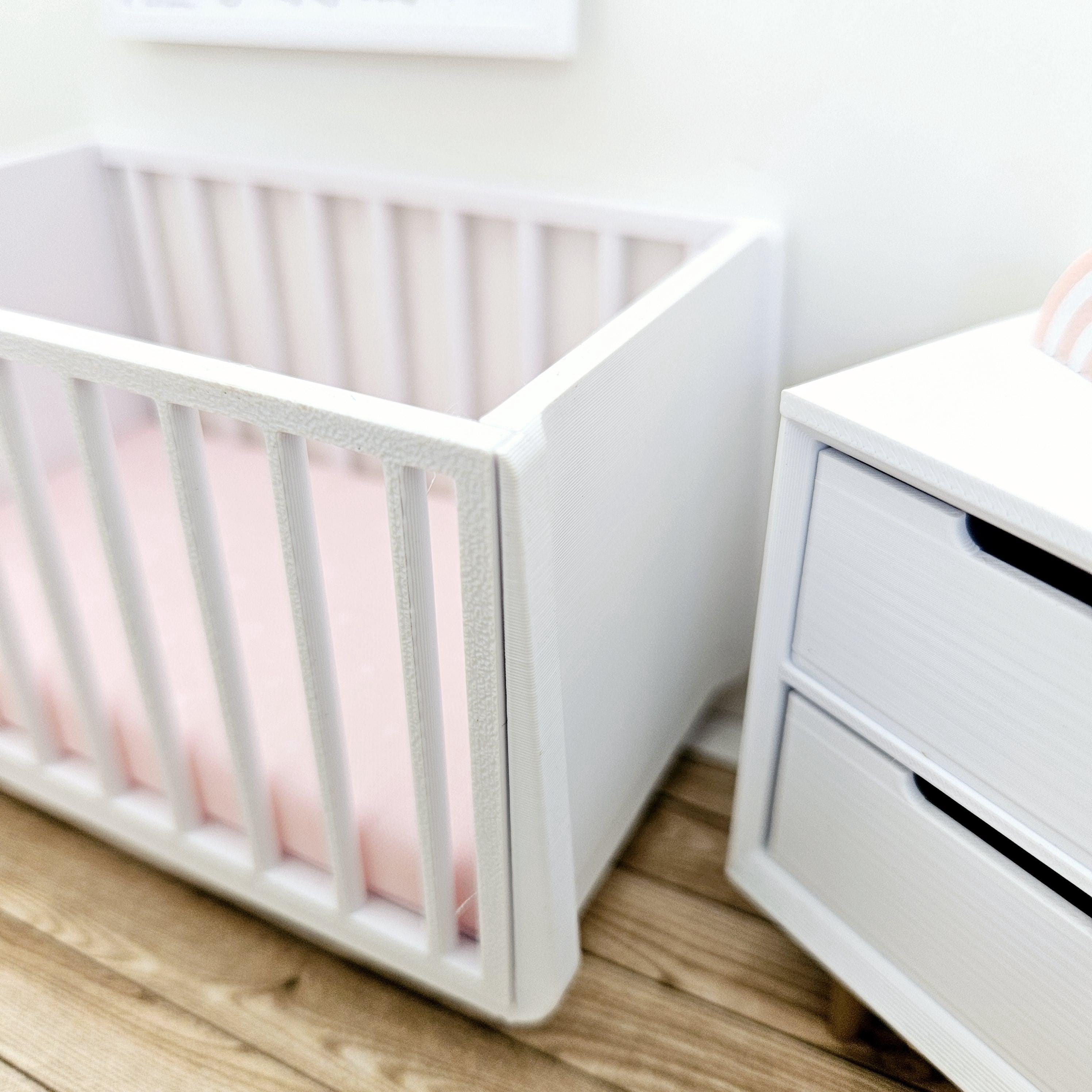 Dolls House Modern Coloured Cot With Wooden Effect Sides, Includes