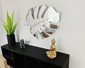 Specchio a foglia di Monstera per casa delle bambole - Specchio argentato in acrilico / miniatura in scala 1:12