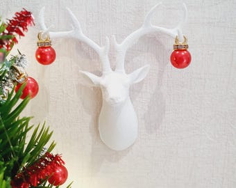 Dolls House Christmas Reindeer/Stag with 2x Baubles, Choice of Colours, 12th Scale, Miniature reindeer/stag