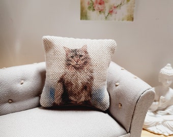 Kussen Tabby Cat Dolls House: miniatuurkussen schaal 12