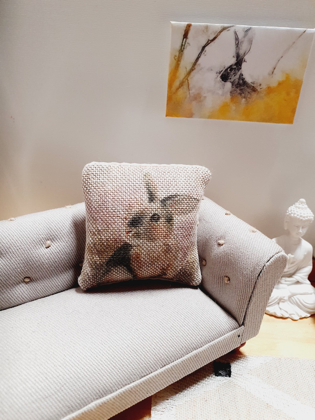Dolls House 1x Rabbit Cushion, Cute Little Rabbit, 12th Scale Cushions ...