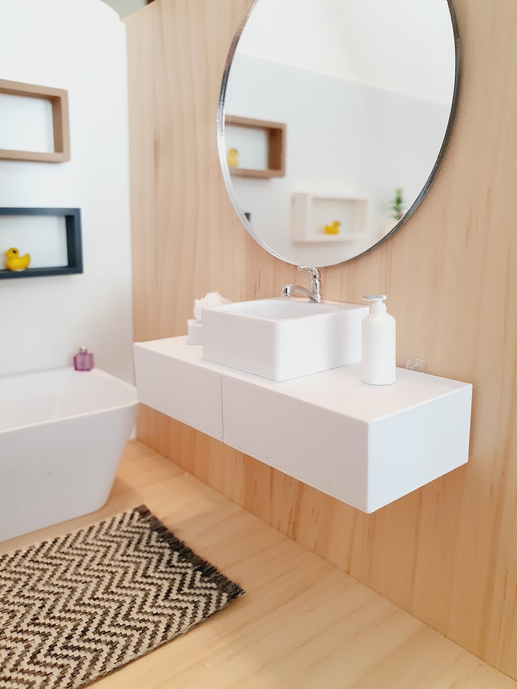 Lavabo In Miniatura Scala 1:12 Per Casa Delle Bambole: Bianco, Design Quadrato, Accessorio Arredo