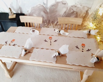 Dolls House Christmas Snowman Table Setting, Miniature 1:12 Scale