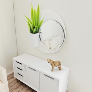 Dolls House Wall Mirror with Planter | Modern Black Or White Acrylic Mirror | 1:12 Scale