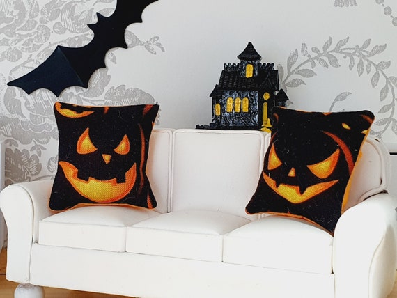 Dolls House Halloween Pumpkin Cushions: 12th Scale Miniature Pillows