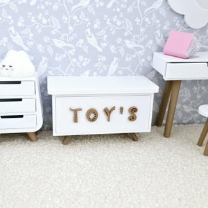 Dolls House Cute Toy Box, 12th scale storage box, miniature toys, choice of colours