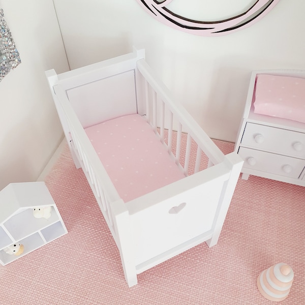 Dolls House Modern Coloured Cot with polka dot mattress, 1:12th Scale, Miniature Crib/ Cot (COT1)