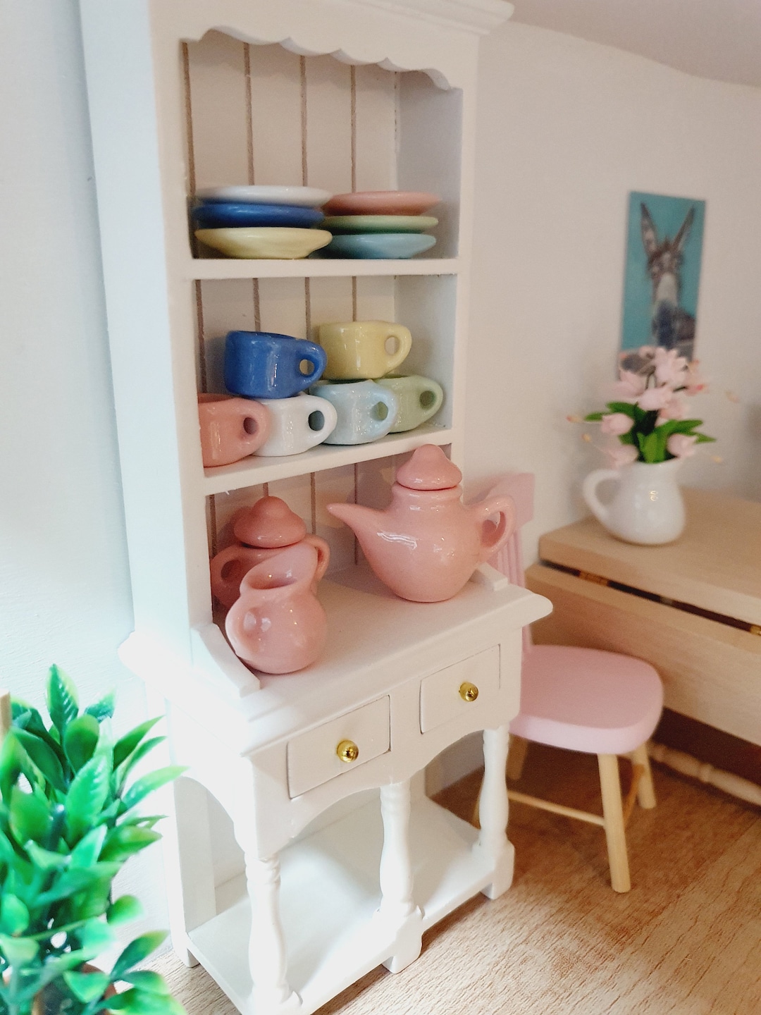 Dolls House Tea Set: 15-piece Miniature Ceramic Pastel Set, 1/12 Scale ...