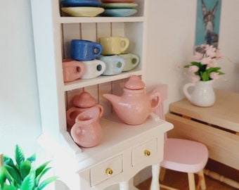 Dolls House Colourful Tea Set, Total of 15 Pieces, 12th Scale, Miniature Tea Set