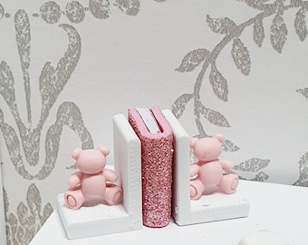 Dolls House Modern Set of Bookends with a choice of Cute Pink, Blue or Brown Teddy Bears, Miniature Bookends, Books, 12th Scale