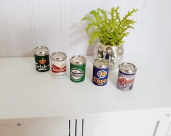 Dolls House Miniature Beer Cans: 12th Scale, Set of 5