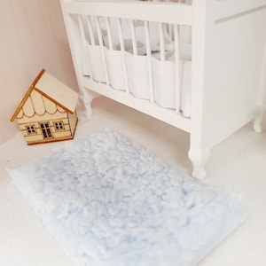 Dolls House Soft Baby Blue Fur Rug | 1:12th Scale | Miniature Rug