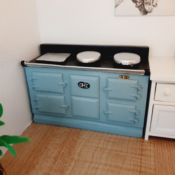 Dolls House Kitchen Estufa estilo Aga azul escala 1:12, estufa en miniatura, horno (AGA1)