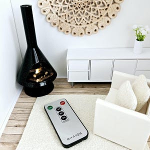 Dolls House, Remote Control Miniature Mid-Century Modern-style LED Fireplace, 12th Scale, Inch scale Furniture