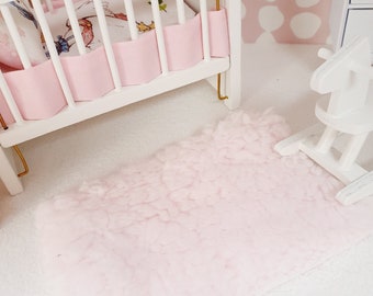 Dolls House Cute Soft Baby Pink Fur Rug  1:12th Scale, Miniature Rug