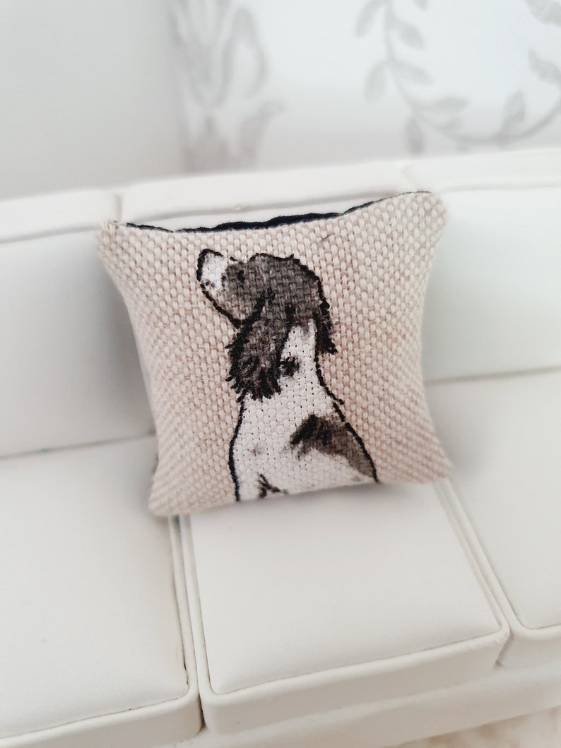 Dolls house 1x Dog cushion, Choice of Dog, 12th scale cushions, miniature cushion image 6