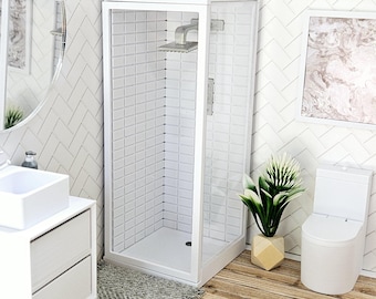 Dollhouse Modern Shower Cubicle, 12th Scale, Tiled Miniature Shower
