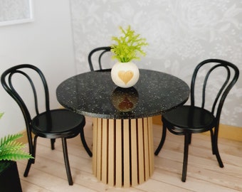 Dolls House Miniature Dining Table, Modern Granite Effect, 1:12 Scale