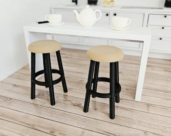 Dolls House Set of 2 Bar Stools, 1:12th Scale, Miniature Matching Bar Stools